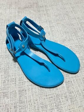 Hunter Original Blue Jelly T-Strap Sandals | Women’s US 9